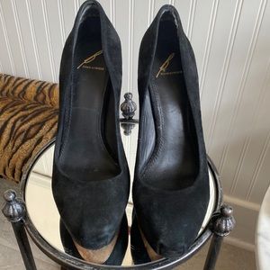 Brian Atwood size 9 black suede platform, high heels